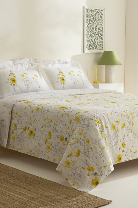 Rosella 100% Cotton Double Duvet Cover Set - Yellow Floral
