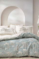 Aster Double Ranforce Duvet Cover Set - Sage Green Tropical Print