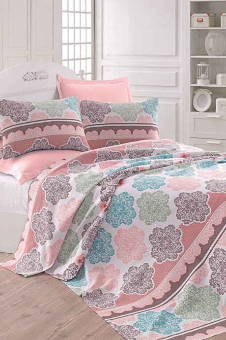 Double Pike Bedspread - Andalucia Turquoise, 100% Cotton