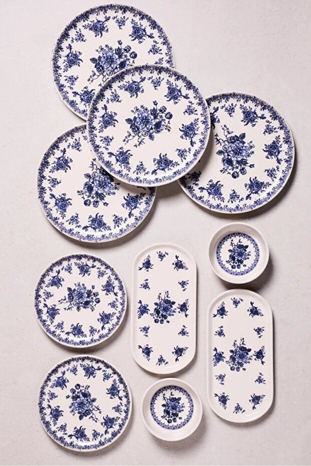 Antique Blue 10-Piece Breakfast Set for 4