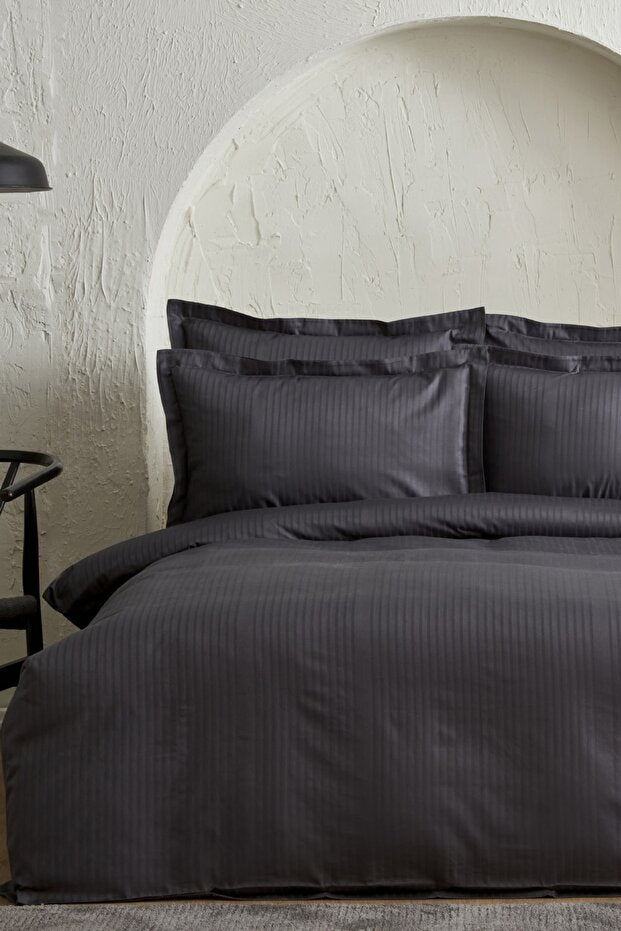 Uniq 100% Cotton Sateen Double Duvet Cover Set - Anthracite