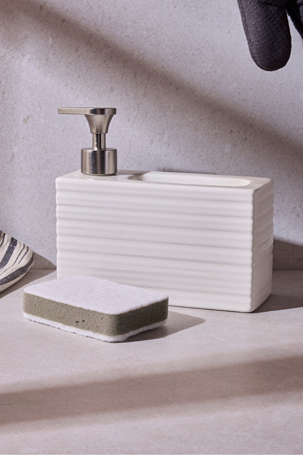 Porcelain Kitchen Liquid Soap Dispenser - 750ml Ribbed Design