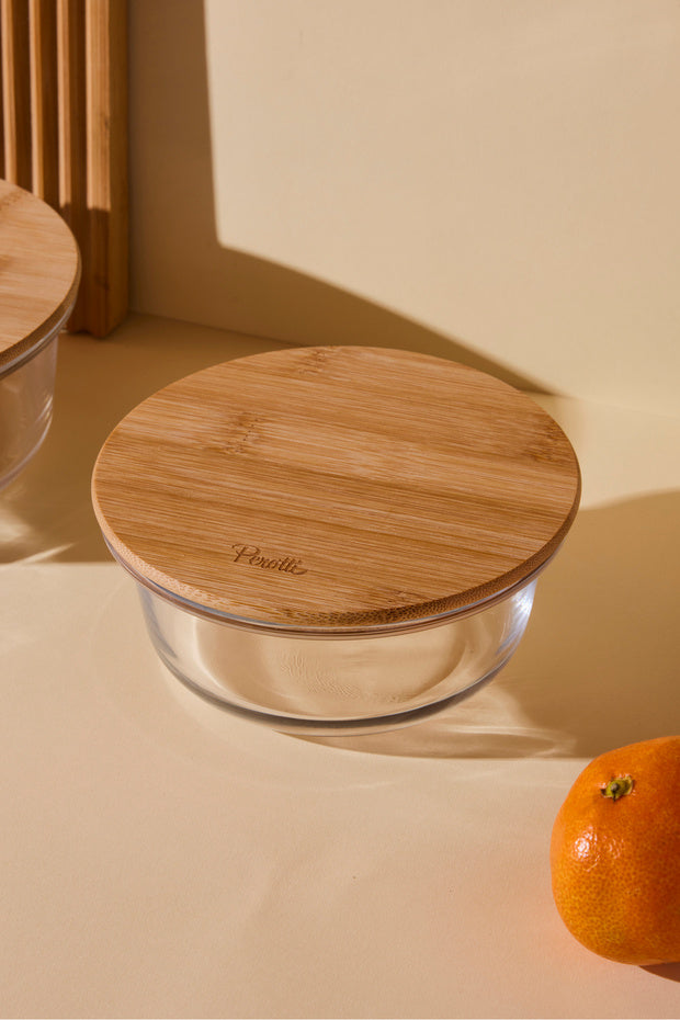Round Glass Storage Jar - 390ml with Natural Bamboo Lid