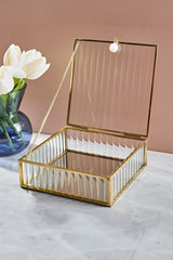 Elegant Glass & Metal Decorative Gift Box - 15x15x4.5cm