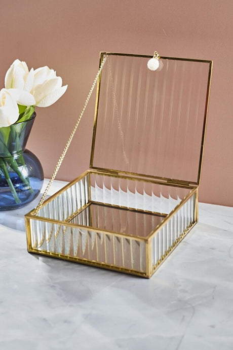 Elegant Glass & Metal Decorative Gift Box - 15x15x4.5cm