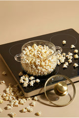 800ml Borosilicate Glass Cooking Pot with Elegant Gold Lid