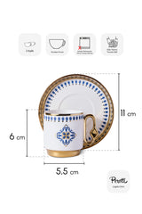 Porcelain Coffee Cup Set with Blue Tile Pattern - Serves 2
