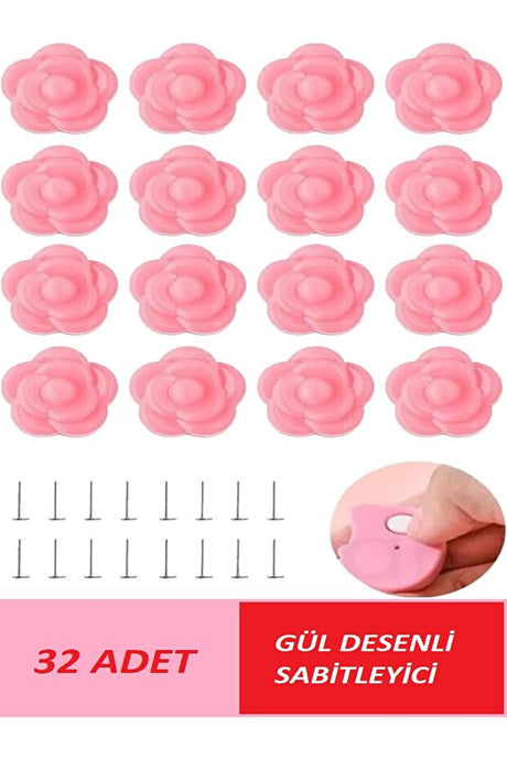 Rose Patterned Duvet Cover & Sheet Fasteners - 32 Pcs