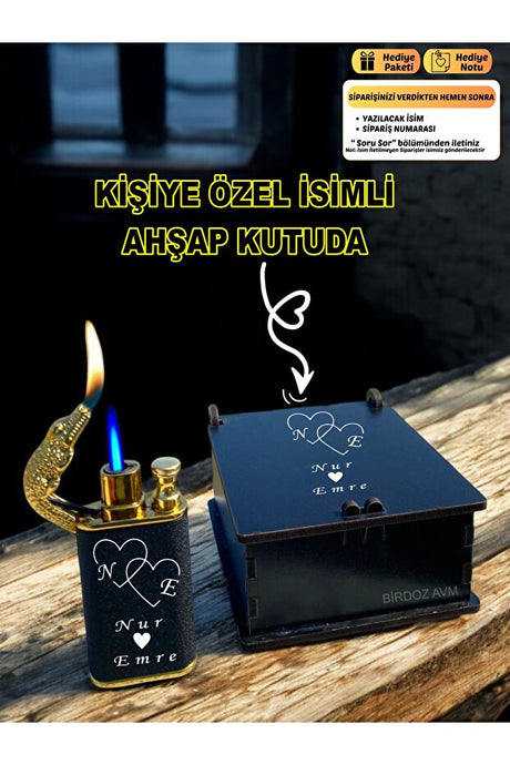 Personalized Dual-Flame Crocodile Lighter & Wooden Gift Box
