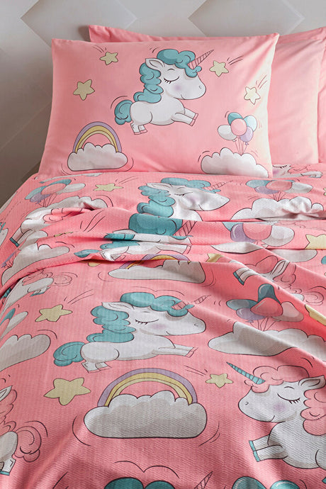 Unicorn Pink Single Pique Set - 100% Cotton, 2-Piece
