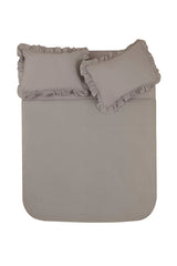 Pure 100% Cotton Double Duvet Cover Set - Grey with Ruffles