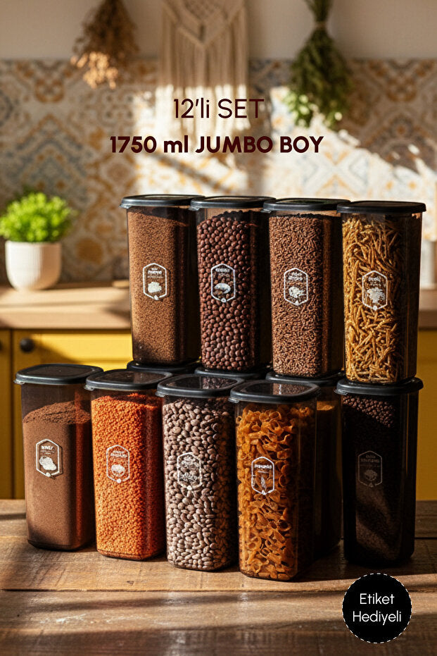 Square Food Storage Containers - 12-Piece Set, 1750ml Capacity