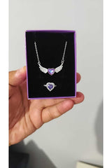 Purple Winged Heart Necklace & Ring Set - Elegant Gift