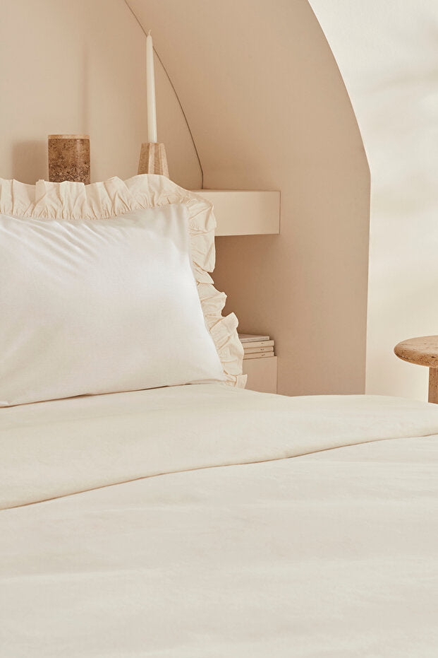 Pure 100% Cotton Double Duvet Cover Set - Ecru 200x220cm