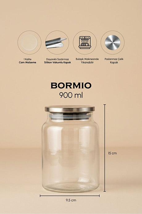 3-Piece 900ml Glass Food Storage Jar Set with Metal Lids