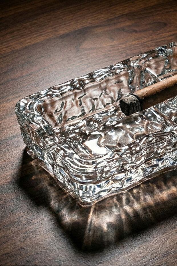 Crystal Glass Ashtray - Hand Made, Elegant Design, 18x9x4 cm