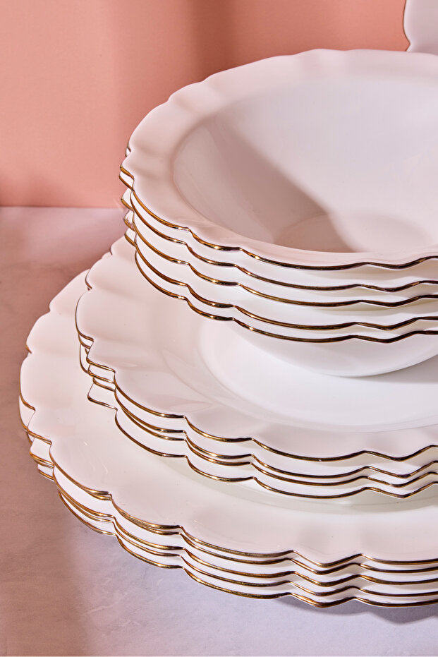 Scalloped Opal Dinner Set - 18 Pieces for 6 Persons