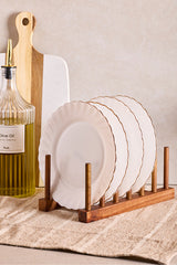 Acacia Wood 6-Compartment Plate Rack - Versatile Kitchen Organizer