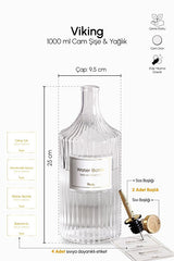 1000ml Ribbed Glass Water Bottle with Silver Cap
