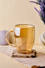 Amber Double-Walled Glass Mug - 350ml Capacity