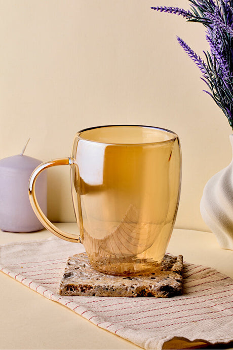 Amber Double-Walled Glass Mug - 350ml Capacity