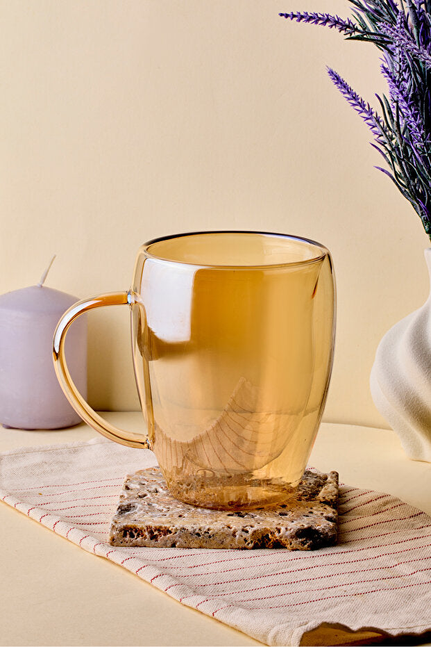 Amber Double-Walled Glass Mug - 350ml Capacity