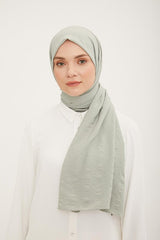 Striped Cotton-Textured Jazz Shawl - Sage Green