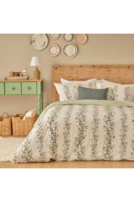 Julia 100% Cotton Ranforce Duvet Cover Set - Green 200x220 cm