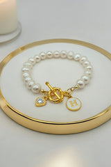 Natural Freshwater Pearl Bracelet with Initial H & Heart Charm