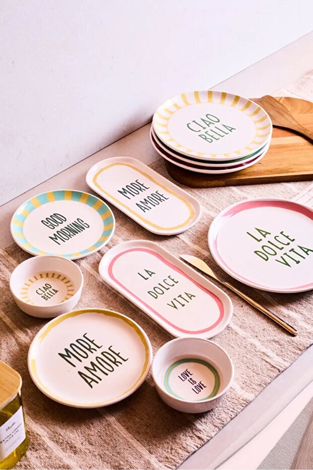 La Dolce Vita" Themed 10-Piece Ceramic Breakfast Set for 4