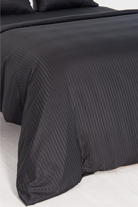 Black Microfiber Striped Double Duvet Cover Set - 4 Pieces