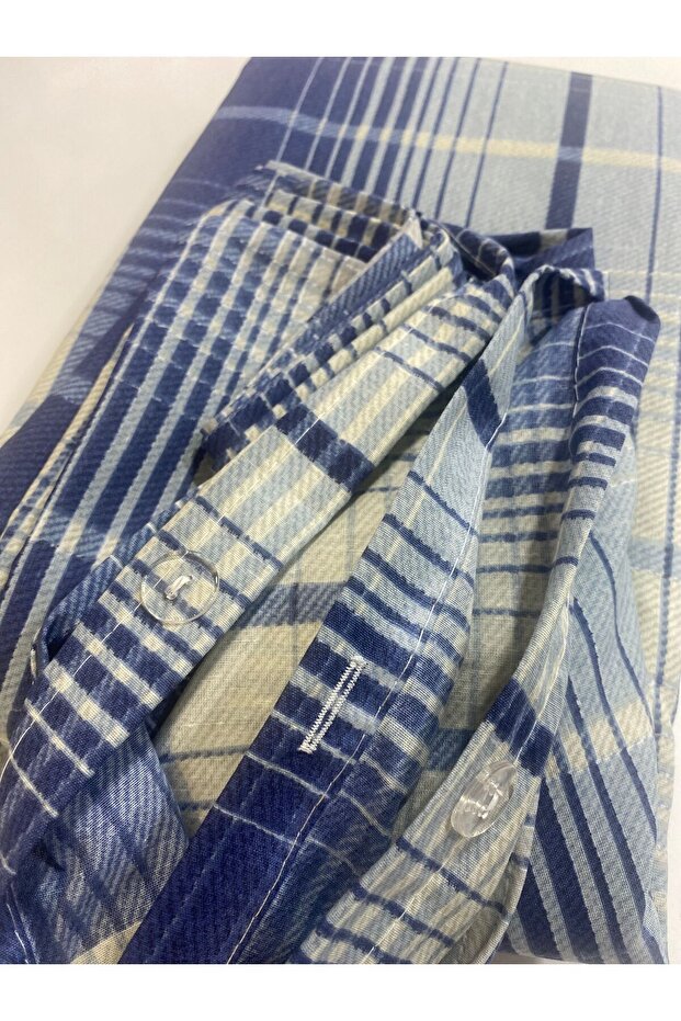 طقم غطاء لحاف مفرد كاروهات أزرق مع ملاية بمطاط