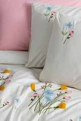 Double Embroidered Floral Duvet Cover Set - Pink
