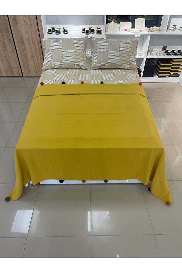 Double Size Pom-pom Cotton Pique Set - Mustard Yellow