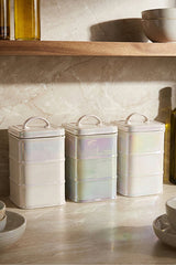 Pearl Iridescent Square Porcelain Canister Set with Lids, 3-Piece