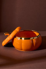 Pumpkin Porcelain Lidded Storage Jar - 13.3x13.3x6.3 cm