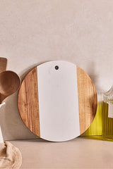 Round Acacia Wood & White Marble Design Cutting Board - 30 cm