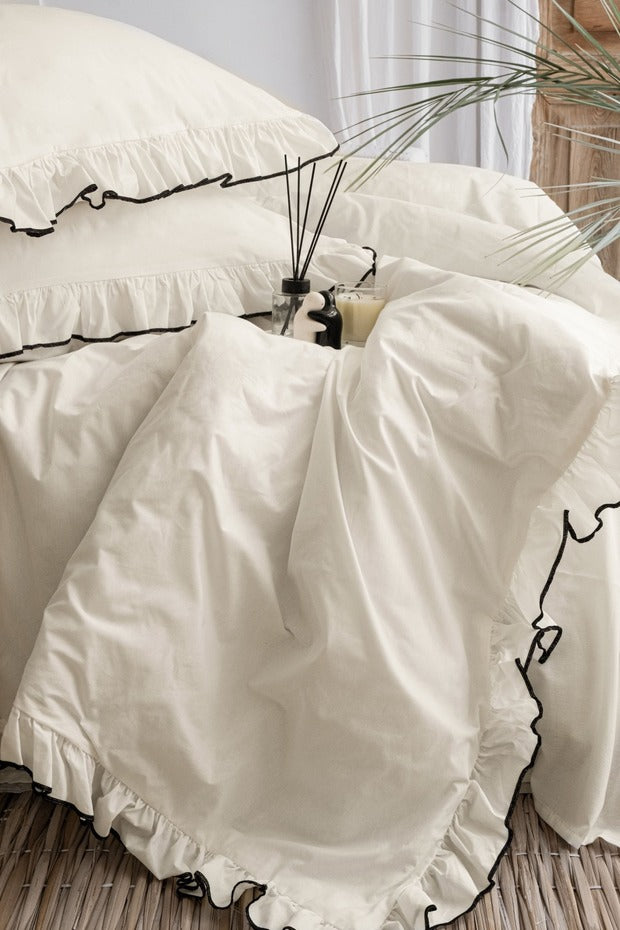 100% Cotton Ruffled Double Duvet Cover Set - 200x220cm