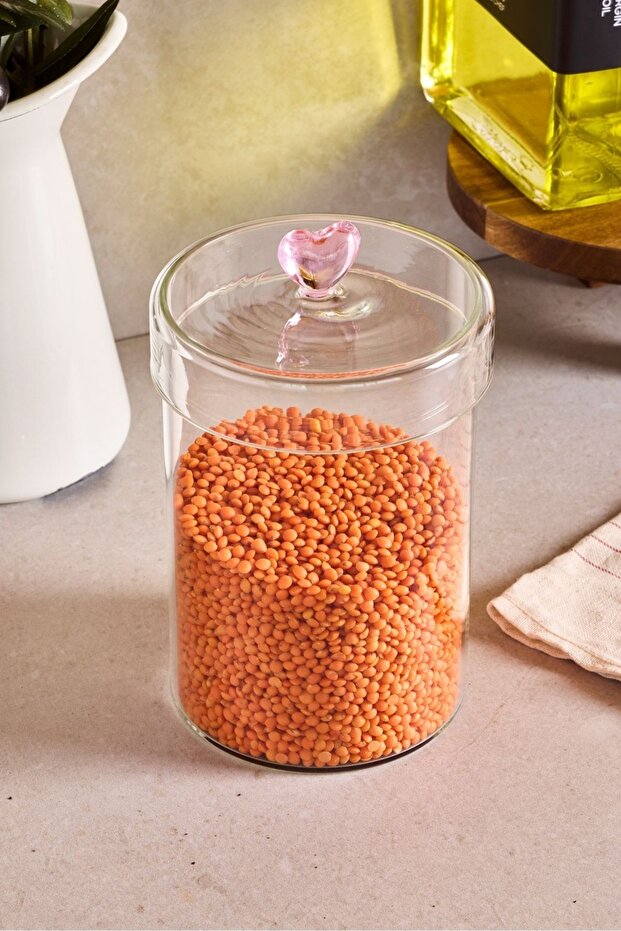 950ml Borosilicate Glass Storage Jar with Heart Lid