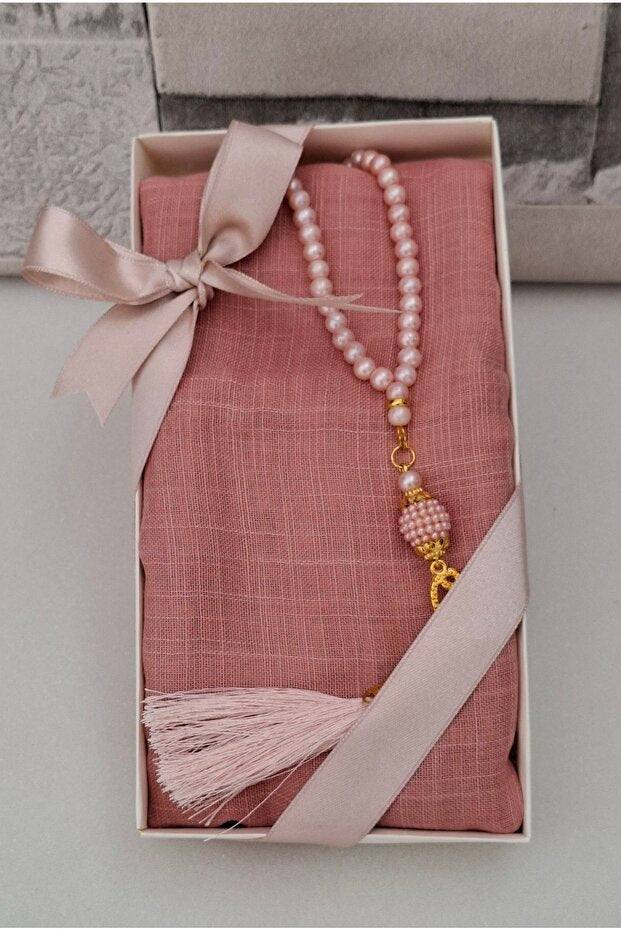 Pink Pearl Tesbih & Headscarf Gift Set
