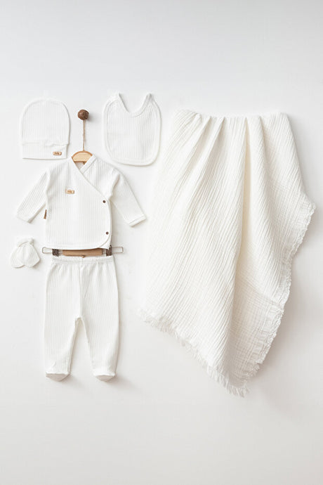 Newborn Hospital Exit 6-Piece Ribbed Bodysuit Set with Muslin Blanket - 0-3 Months