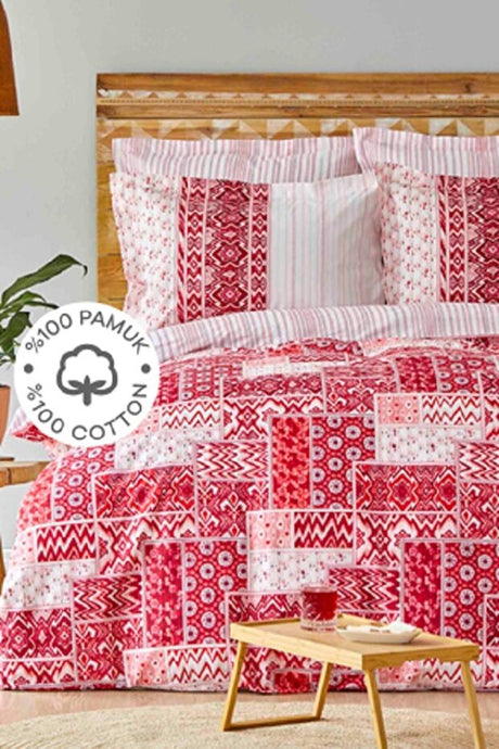 Pietra Red 100% Cotton Single Duvet Cover Set
