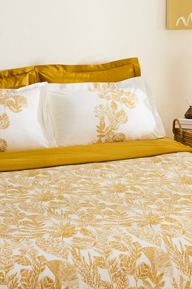 Orla 100% Cotton Double Duvet Cover Set - Yellow Pattern