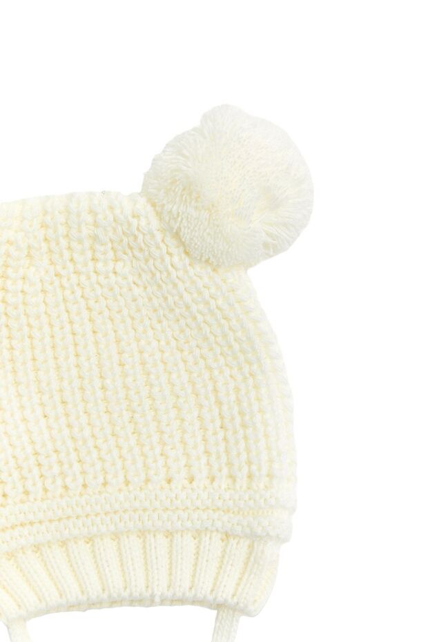 Pom-Pom gestrickte Babymütze mit Bindebändern