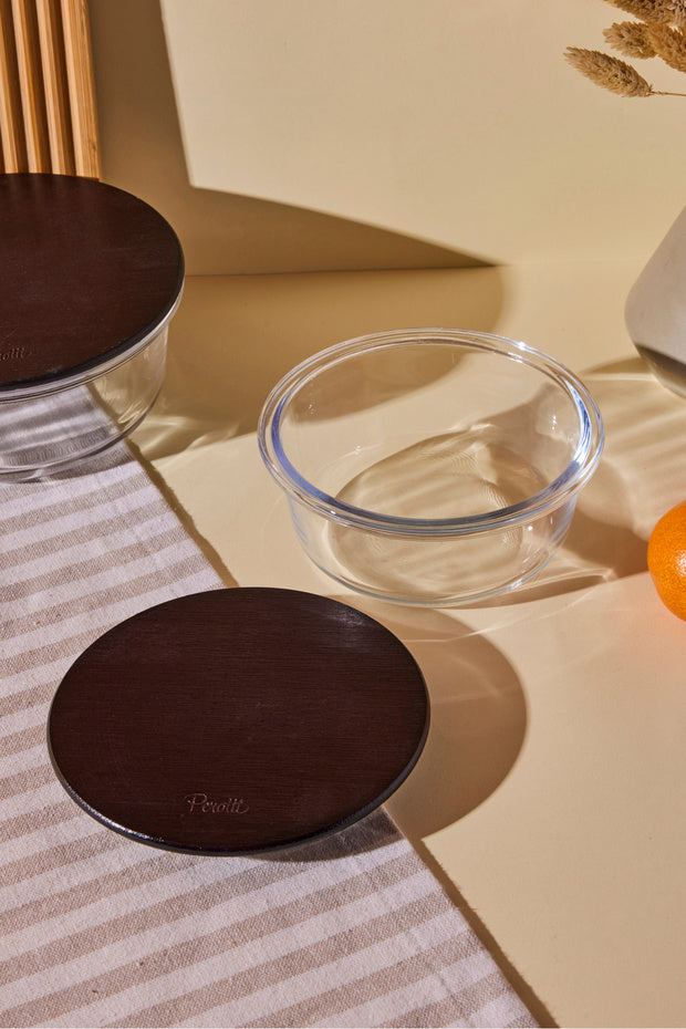 390ml Round Glass Storage Jar with Wooden Lid - Food Container