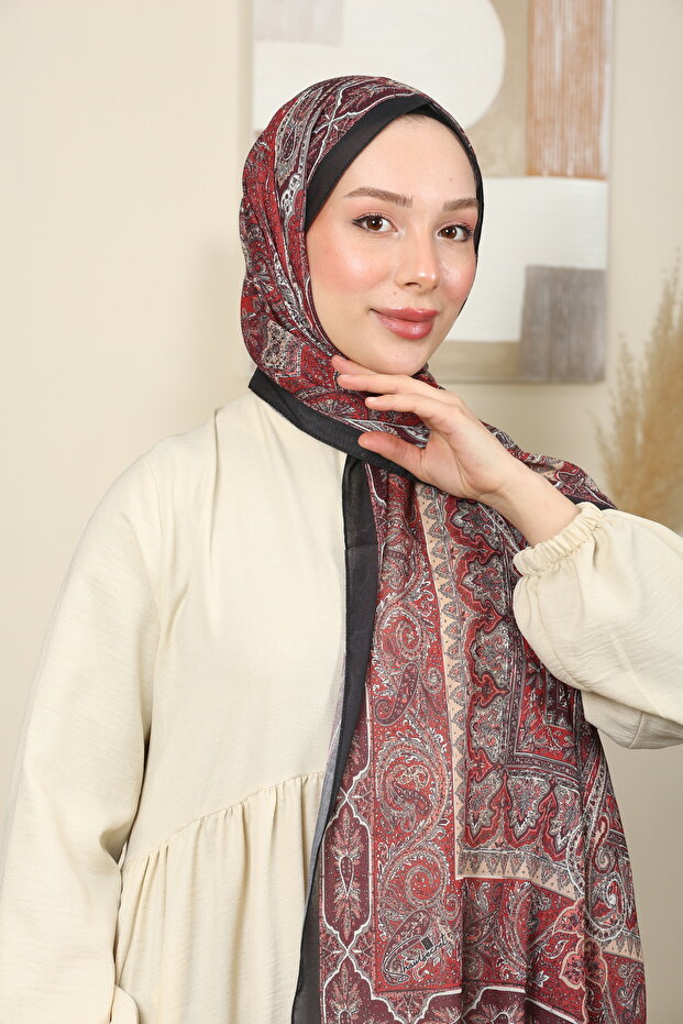 Retro Ethnic Cotton Shawl - Black & Burgundy