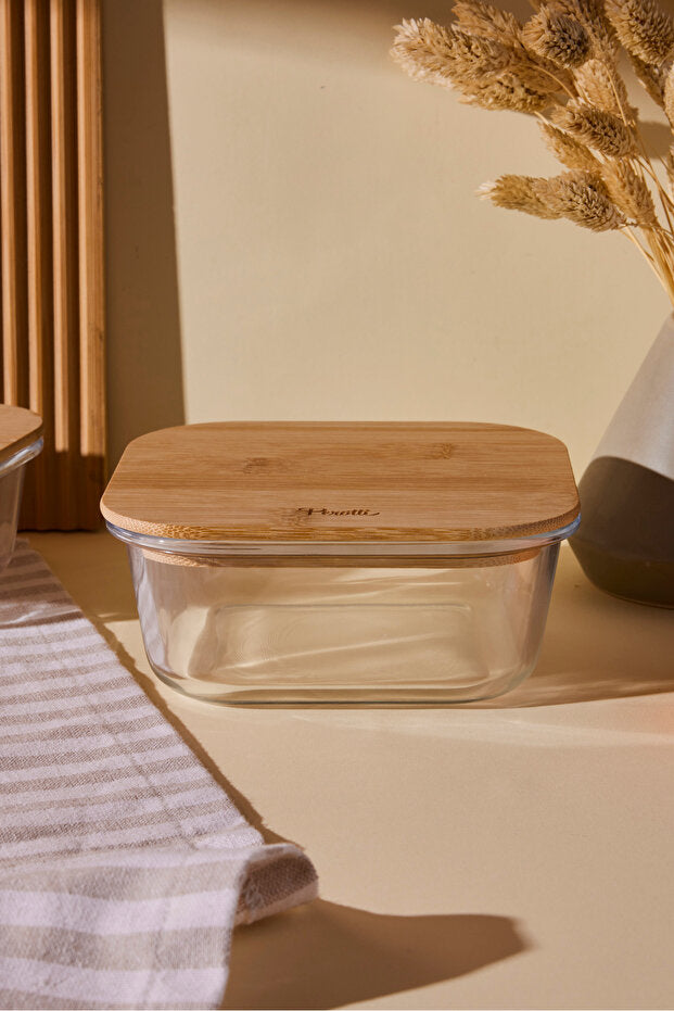 800ml Square Glass Storage Container with Bamboo Lid