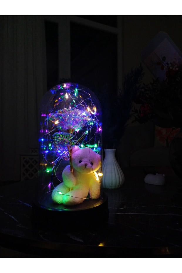 Enchanted LED Galaxy Rose & Teddy Bear Glass Dome Gift