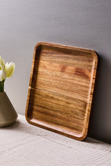 Acacia Wood Serving Tray - 25x25 cm Natural & Versatile
