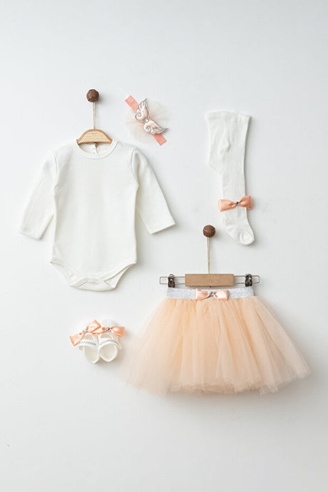 Baby Girl Angel Wing Bodysuit, Tutu Skirt & Tights Set - 0-6 Months